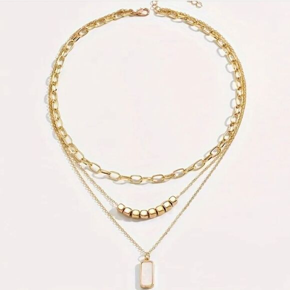 Gold Multi Layered Pearl Smooth Necklace - Picture 4 of 5